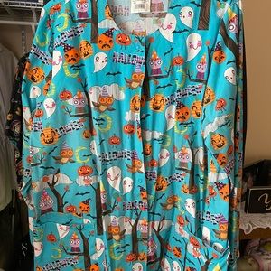 Halloween ghosts & owls scrub jacket